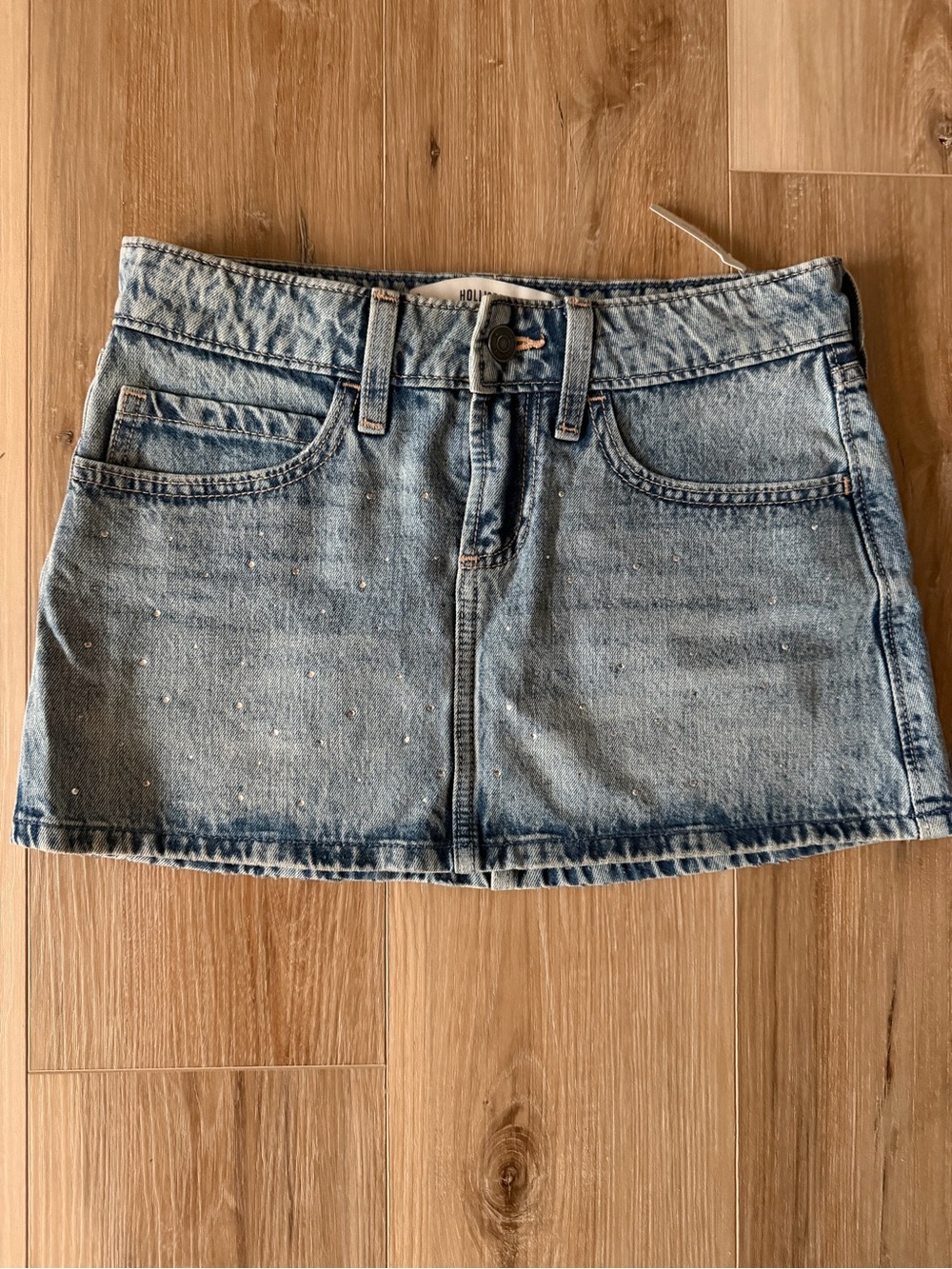 Hollister Denim Mini Skirt with Subtle Embellishment - Light Blue, size 24, NWT